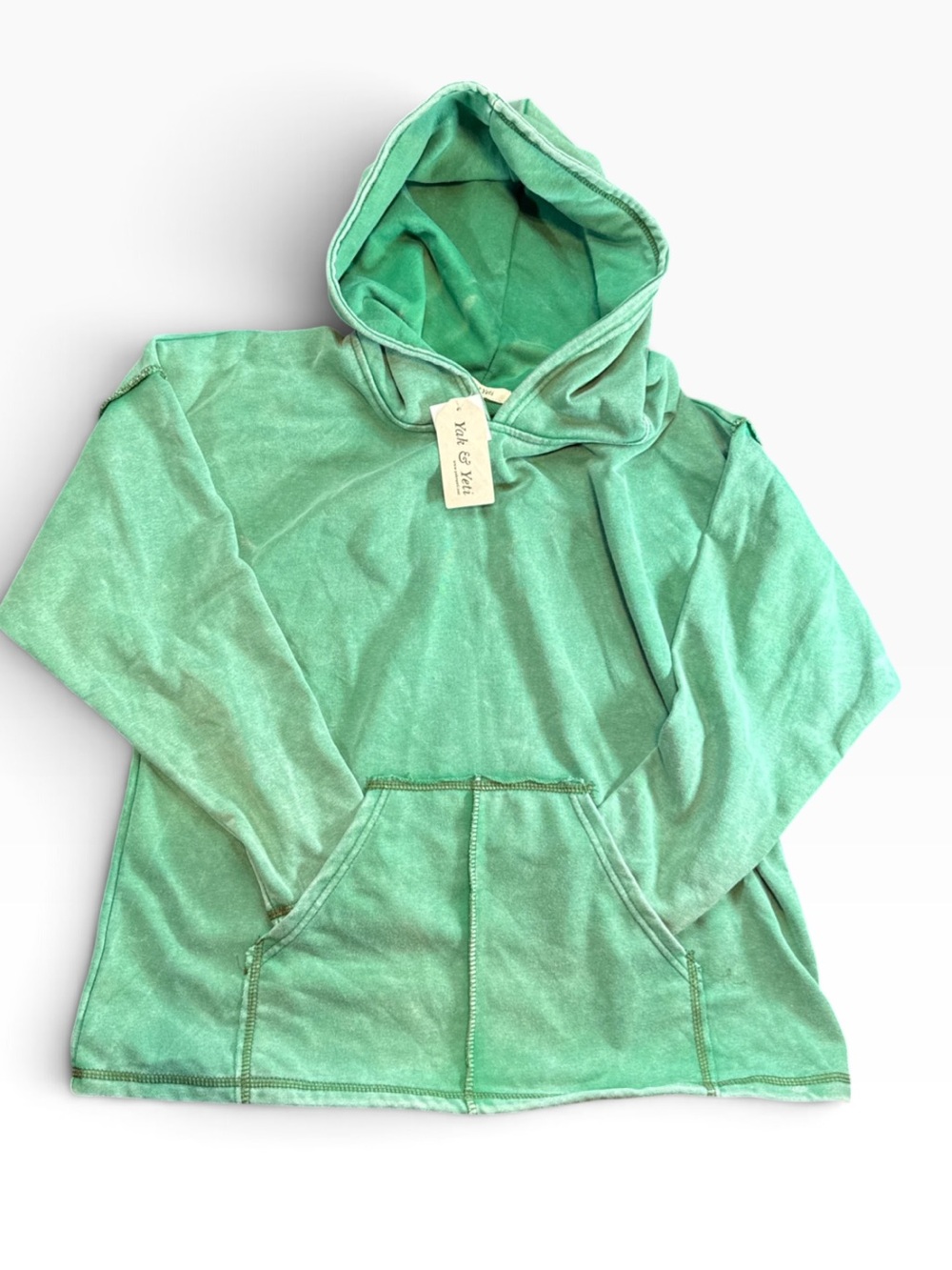 Yak & Yetti Adult Size SM Green Mineral wash Hoodie Pullover Sweatshirt